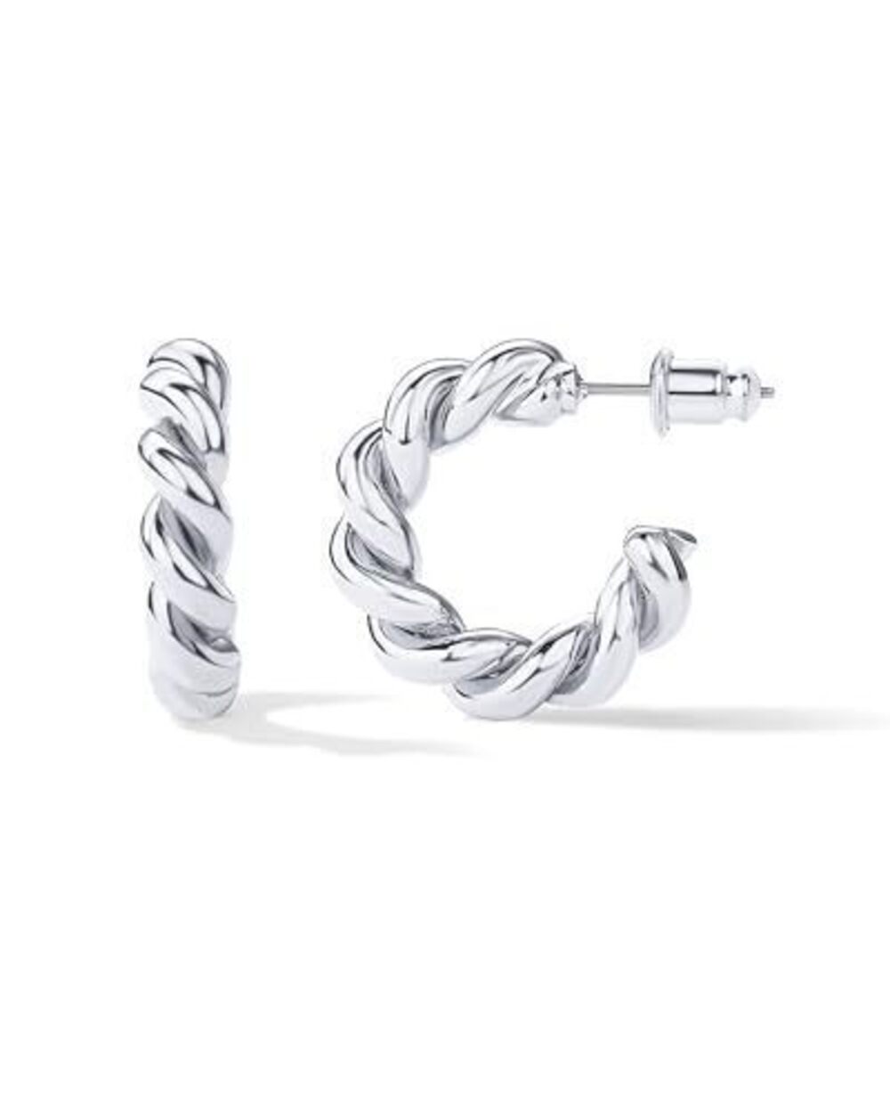 5742 18K Gold Vermeil Twisted Rope Round Hoop Earrings 16.00, White Gold